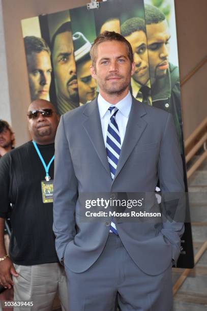 Actor Paul Walker attends the "Takers" premiere at Regal Atlantic Station on August 24, 2010 in Atlanta, Georgia.