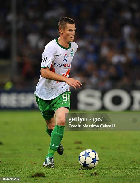 Markus Rosenberg of SV Werder Bremen in action during the Champions League Play-off match between UC Sampdoria Genoa and SV Werder Bremen at Luigi...