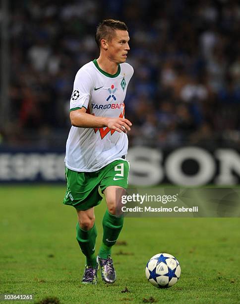 Markus Rosenberg of SV Werder Bremen in action during the Champions League Play-off match between UC Sampdoria Genoa and SV Werder Bremen at Luigi...