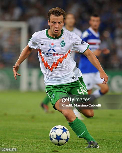 Philipp Bargfrede of SV Werder Bremen in action during the Champions League Play-off match between UC Sampdoria Genoa and SV Werder Bremen at Luigi...