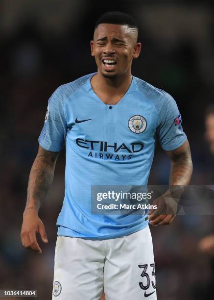 Gabriel Jesus of Manchester City during the Group F match of the UEFA Champions League between Manchester City and Olympique Lyonnais at Etihad...