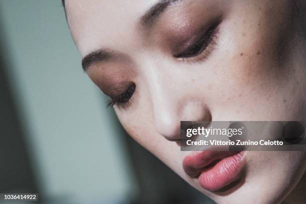 Model is seen backstage ahead of the Max Mara show during Milan Fashion Week Spring/Summer 2019 on September 20, 2018 in Milan, Italy.