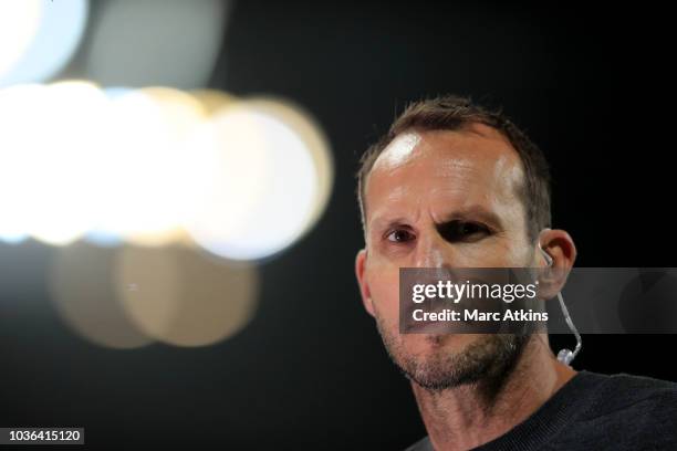 Former goalkeeper Mark Schwarzer during the Group F match of the UEFA Champions League between Manchester City and Olympique Lyonnais at Etihad...