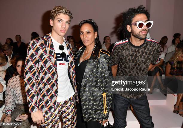 Amadeus Benedict Edley Luis Becker, Lilly Becker and Noah Becker attend the Fendi show during Milan Fashion Week Spring/Summer 2019 on September 20,...