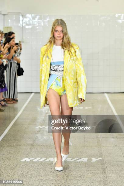 Model walks the runway at the Brognano show during Milan Fashion Week Spring/Summer 2019 on September 20, 2018 in Milan, Italy.