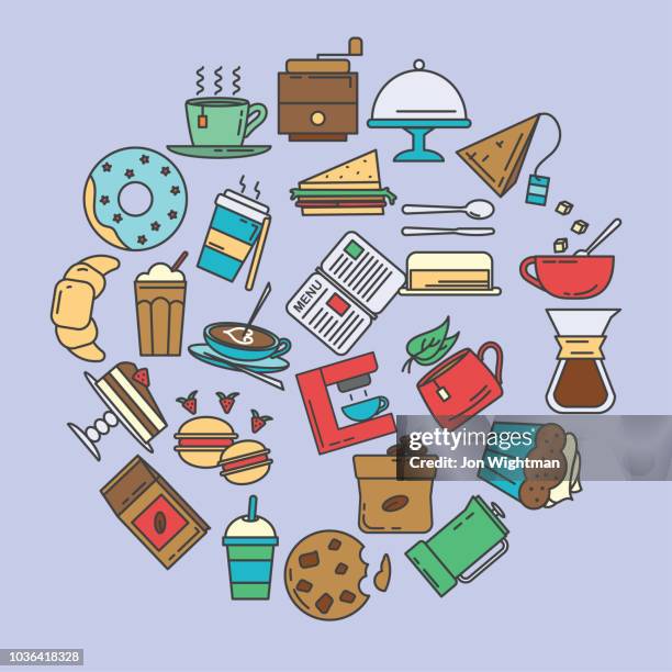 cafe icon shape designs - circle - tea biscuits stock illustrations