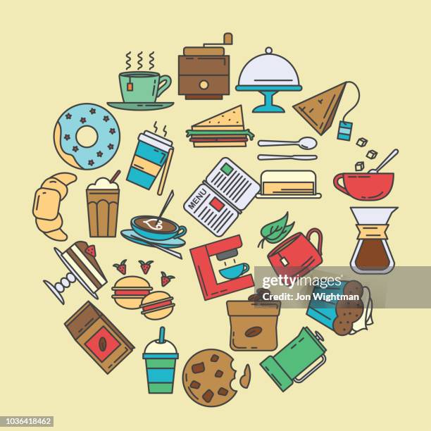 cafe icon shape designs - circle - tea biscuits stock illustrations