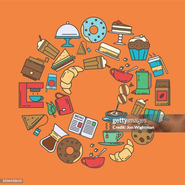 cafe icon shape designs - donut - macaron background stock illustrations