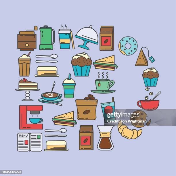 cafe icon shape designs - donut - macaron background stock illustrations