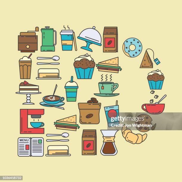 cafe icon shape designs - donut - macaron background stock illustrations