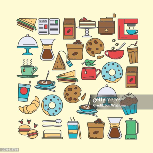 cafe icon shape designs - square - macaron background stock illustrations
