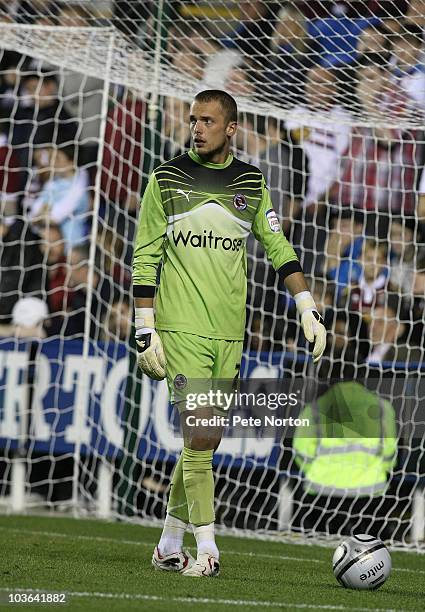 Ben Hamer of Reading in action during the Carling Cup Round Two match between Reading and Northampton Town at the Madjeski Stadium on August 24, 2010...