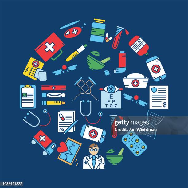 medical line icon set - circle - eye chart stock illustrations