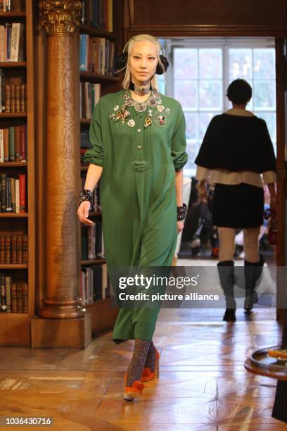 Model wears a creation by German designer Karl Lagerfeld as part of CHANEL Métiers d'art Paris-Salzburg, in Salzburg, Austria, 2 December 2014....