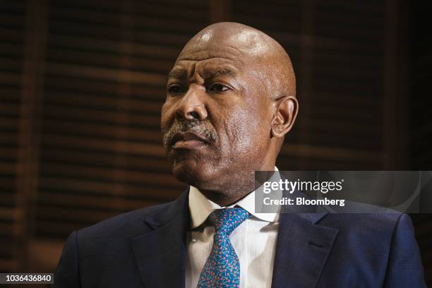 Lesetja Kganyago, governor of South Africa's central bank, looks on ahead of a news conference following a Monetary Policy Committee meeting in...