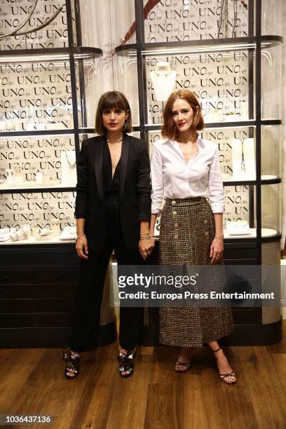 Ana Polvorosa and Veronica Echegui attend the UNOde50 new store presentation on September 20, 2018 in Madrid, Spain.