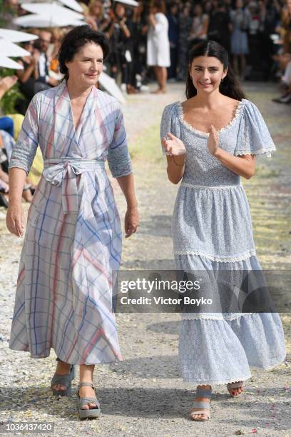 Designer Luisa Beccaria and her daughter Lucilla Bonaccorsi walk on the runway at the Luisa Beccaria show during Milan Fashion Week Spring/Summer...