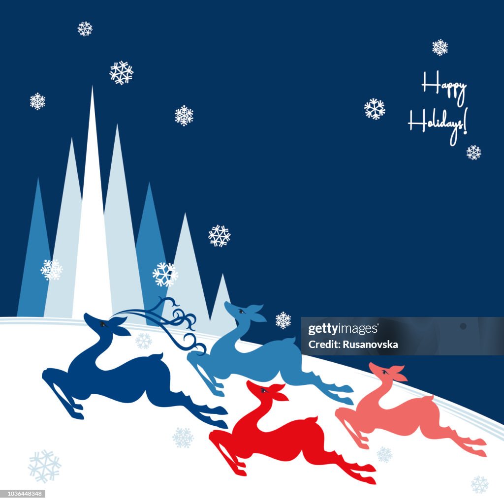 Winter Holidays. Running Christmas Deers
