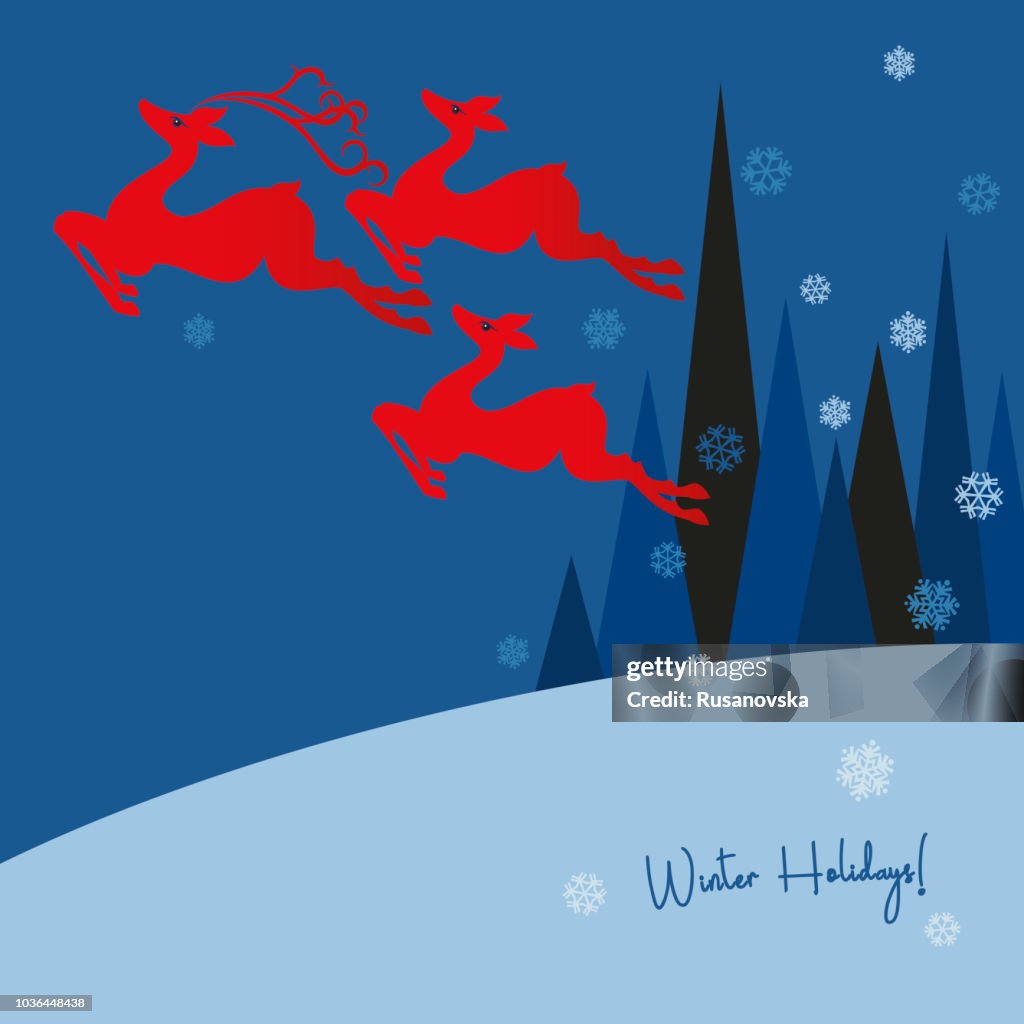 Winter Holidays. Running Christmas Deers