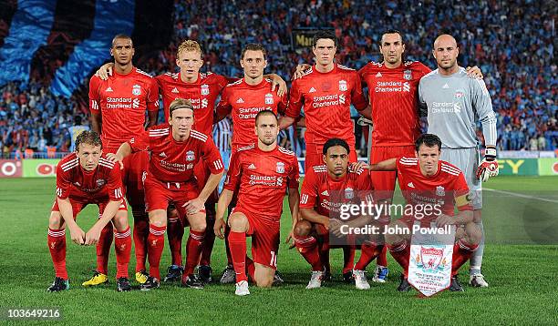 Liverpool line up for a group photograph before the Europa League play off, 2nd leg match between Trabzonspor and Liverpool at Huseyin Avni Aker...