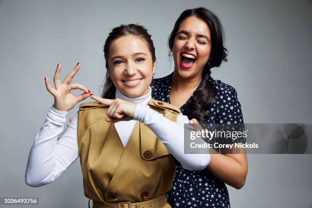 Gideon Adlon and Geraldine Viswanathan from the film 'Blockers' pose for a portrait in the Getty Images Portrait Studio Powered by Pizza Hut at the...