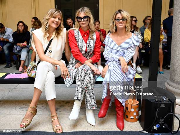 Natasha Stefanenko, Barbara Snellenburg and Elena Barolo attend the Vivetta show during Milan Fashion Week Spring/Summer 2019 on September 20, 2018...