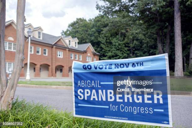 Campaign sign for Abigail Spanberger, Democratic U.S. Representative candidate from Virginia, stands on display in Henrico, Virginia, U.S., on...