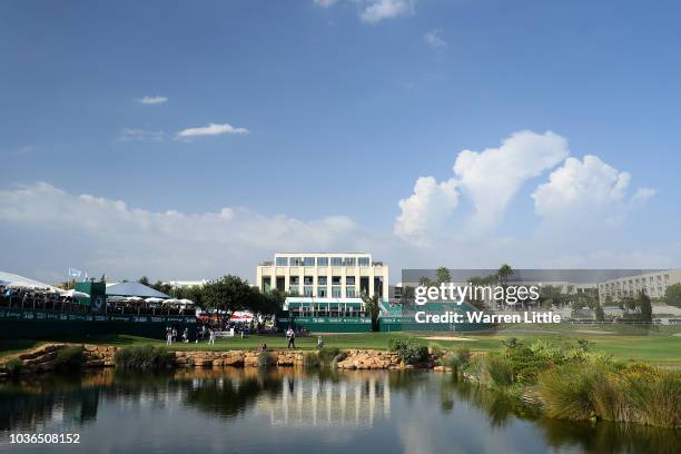 General view of the 18th green during Day One of the Portugal Masters at Dom Pedro Victoria Golf Course on September 20, 2018 in Albufeira, Portugal.