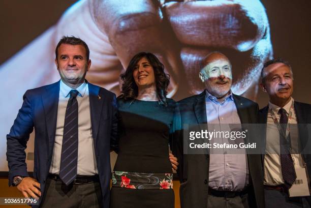 Gian Marco Centinaio, Chiara Appendino, Carlo Petrini and Giorgio Ferrero during the inauguration of Terra Madre Salone del Gusto 2018 at Lingotto...
