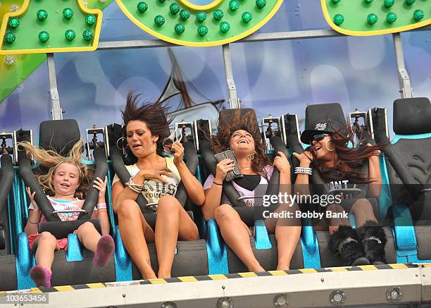 Nicole "Snooki" Polizzi, Deena Cortese and Sammi "Sweetheart" Giancola on location for "Jersey Shore" on August 26, 2010 in Seaside Heights, New...