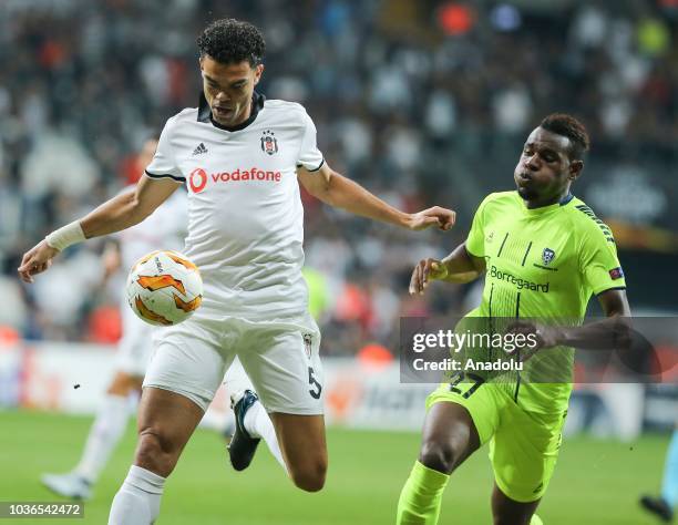 Pepe of Besiktas in action against Rashad Muhammed of Sarpsborg during UEFA Europa League Group I soccer match between Besiktas and Sarpsborg at...