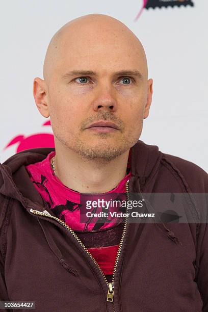 Smashing Pumpkins lead singer Billy Corgan attends a press conference after his performance during the 2010 MTV World Stages concert at the Auditorio...