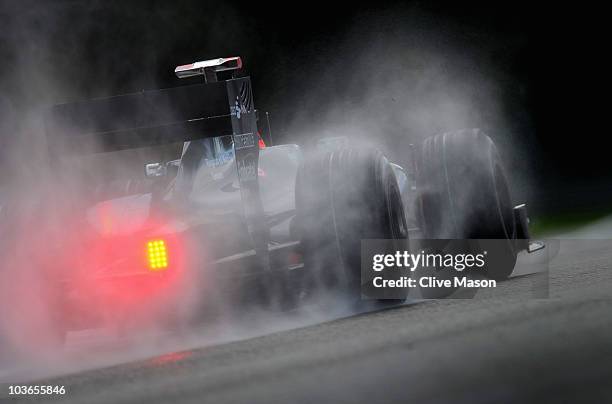 Sakon Yamamoto of Japan and Hispania Racing drives during practice for the Belgian Formula One Grand Prix at the Circuit of Spa Francorchamps on...