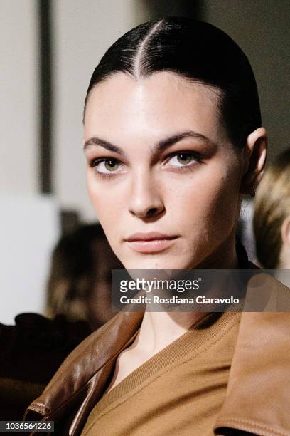 Model Vittoria Ceretti is seen backstage ahead of the Max Mara show during Milan Fashion Week Spring/Summer 2019 on September 20, 2018 in Milan,...