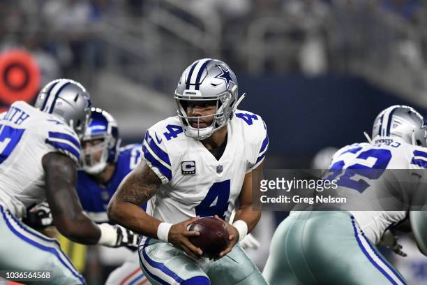 Dallas Cowboys QB Dak Prescott in action vs New York Giants at AT&T Stadium. Arlington, TX 9/16/2018 CREDIT: Greg Nelson