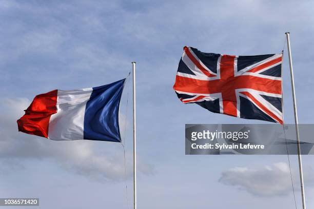 Flags of France and Great-Britain are seen during the commemoration of centenary of the Royal Air Force , at the Cemetery des Souvenirs in...