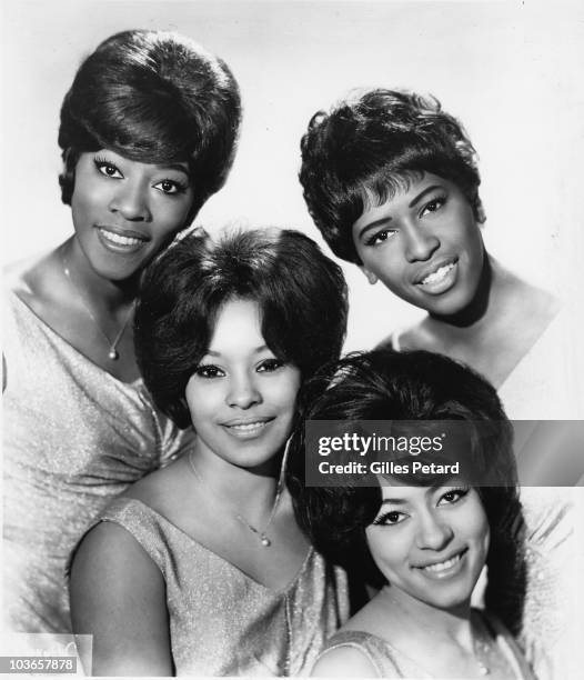 The Chiffons pose for a studio group portrait in 1965 in the United States.