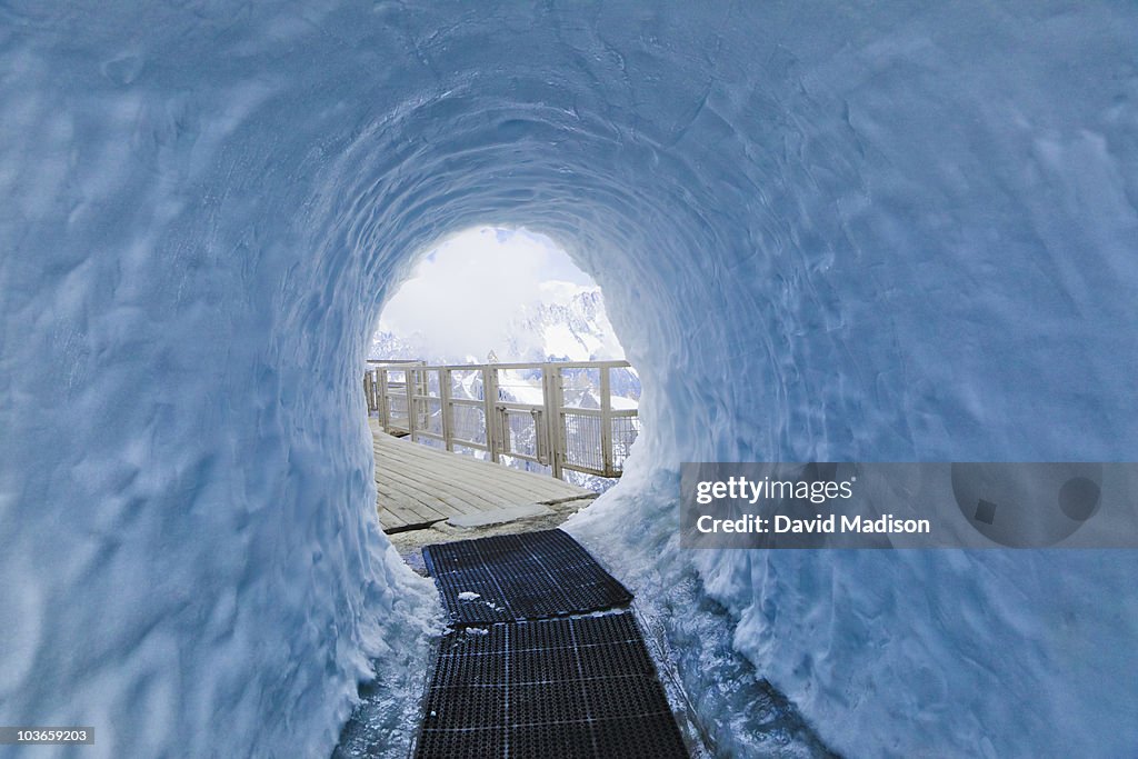 Snow tunnel at Aiguille du Midi.