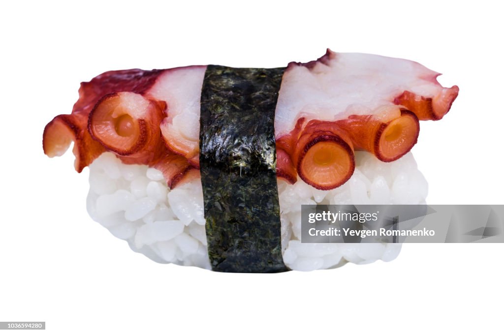 Fresh sushi with octopus isolated on white background