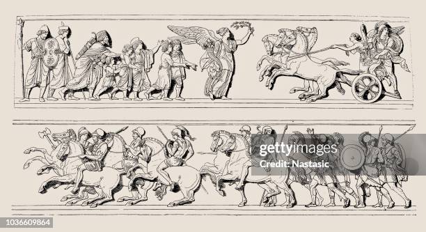 stockillustraties, clipart, cartoons en iconen met delen van de alexander-campagne, door albert bertel thorvaldsen - pediment