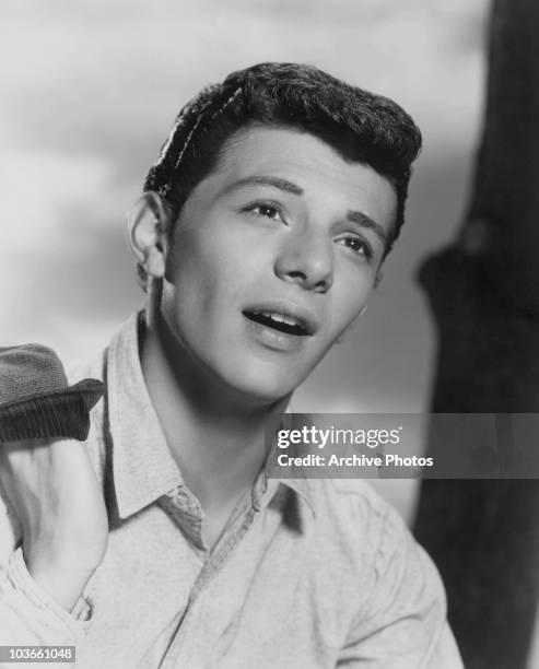 Headshot of singer and actor Frankie Avalon pictured in a publicity portrait issued for the film, 'Guns of the Timberland', USA, circa 1960.