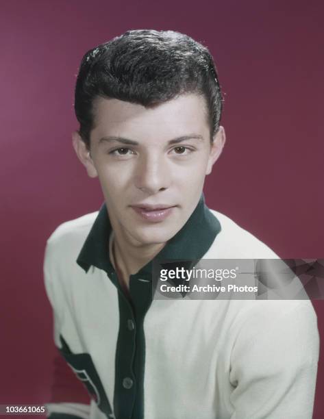 Headshot of singer and actor Frankie Avalon in a studio portrait, USA, circa 1955.