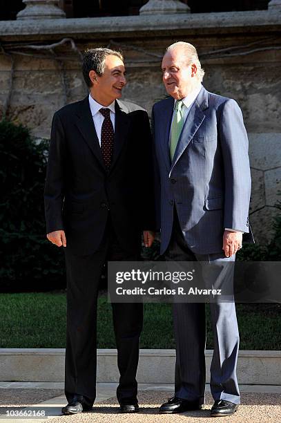 King Juan Carlos of Spain receives President Jose Luis Rodriguez Zapatero at Marivent Palace on August 27, 2010 in Palma de Mallorca, Spain.