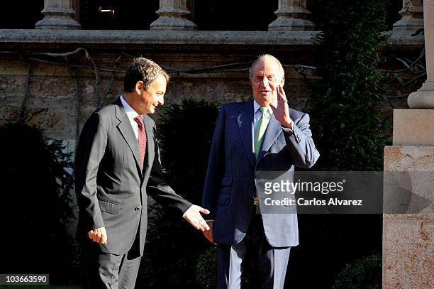 King Juan Carlos of Spain receives Spanish President Jose Luis Rodriguez Zapatero at Marivent Palace on August 27, 2010 in Palma de Mallorca, Spain.