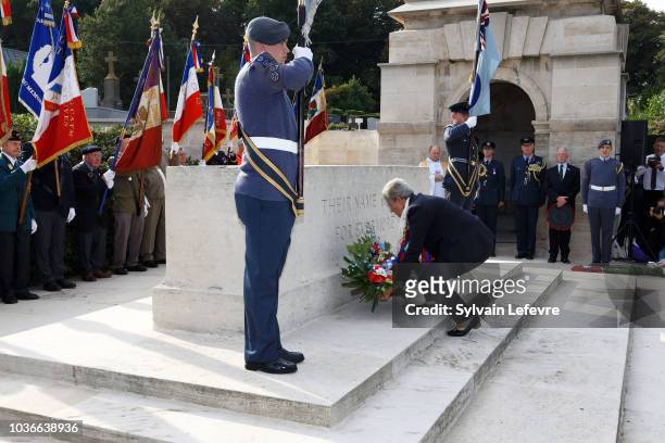 Genevieve Darrieussecq, junior minister attached to French Minister of the Armed Forces, lays a wreath at the Stone of Remembrance during the...