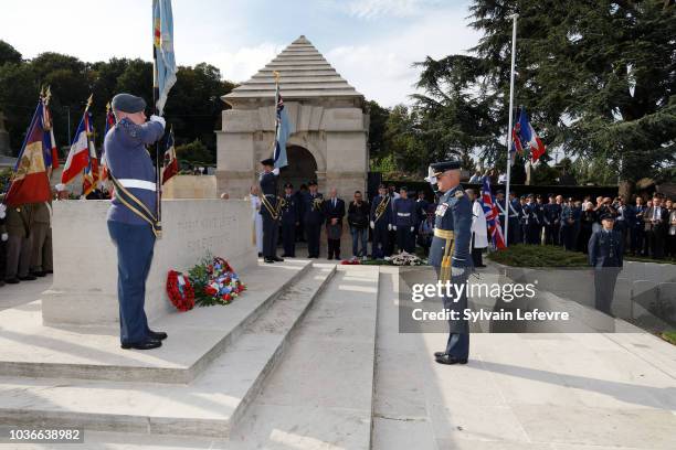 Air Marshal Stuart Evans, Deputy Commander of NATOs Allied Air Command at Ramstein Air Base lays a poppy wreath at the Stone of Remembrance during...