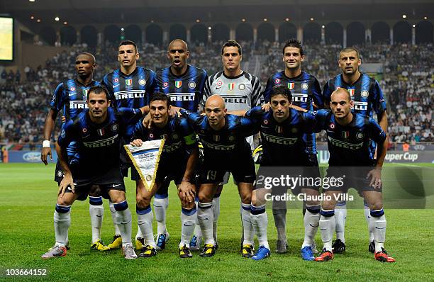 Players of Inter Milan Samuel Eto'o, Lucio, Maicon, Julio Cesar, Cristian Chivu and Walter Samuel, Dejan Stankovic, Javier Zanetti, Esteban...