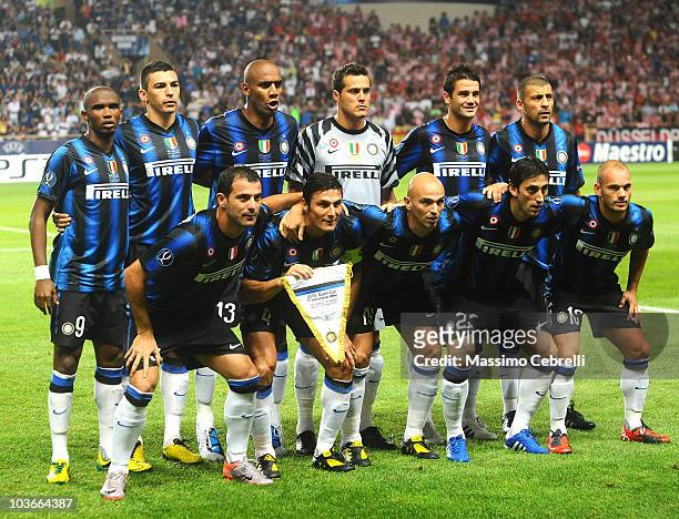Team of FC Inter Milan during the UEFA Super Cup between FC Inter Milan and Atletico de Madrid at Louis II Stadium on August 27, 2010 in Monaco,...