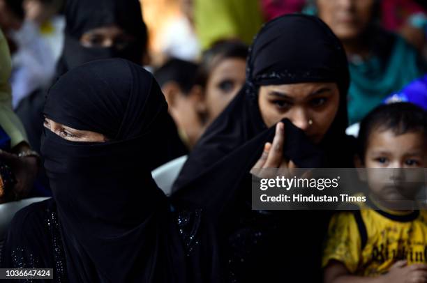 Muslim women celebrate as Cabinet approves an ordinance to criminalise instant triple talaq, at Vijay Goel residence, Ashoka Road, on September 20,...