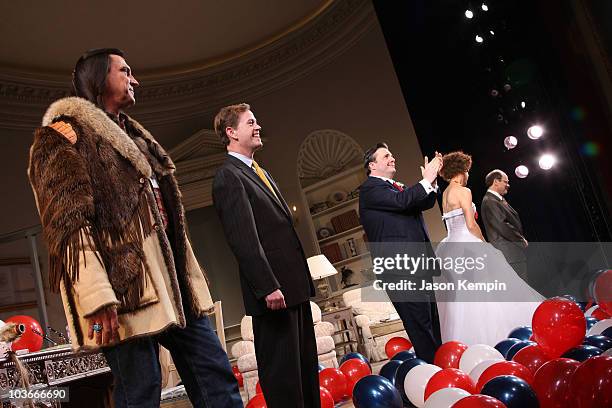 Michael Nichols, Dylan Baker, Nathan Lane, Laurie Metcalf and Ethan Phillips at the "November" Broadway Opening Night Curtain Call at the Ethel...